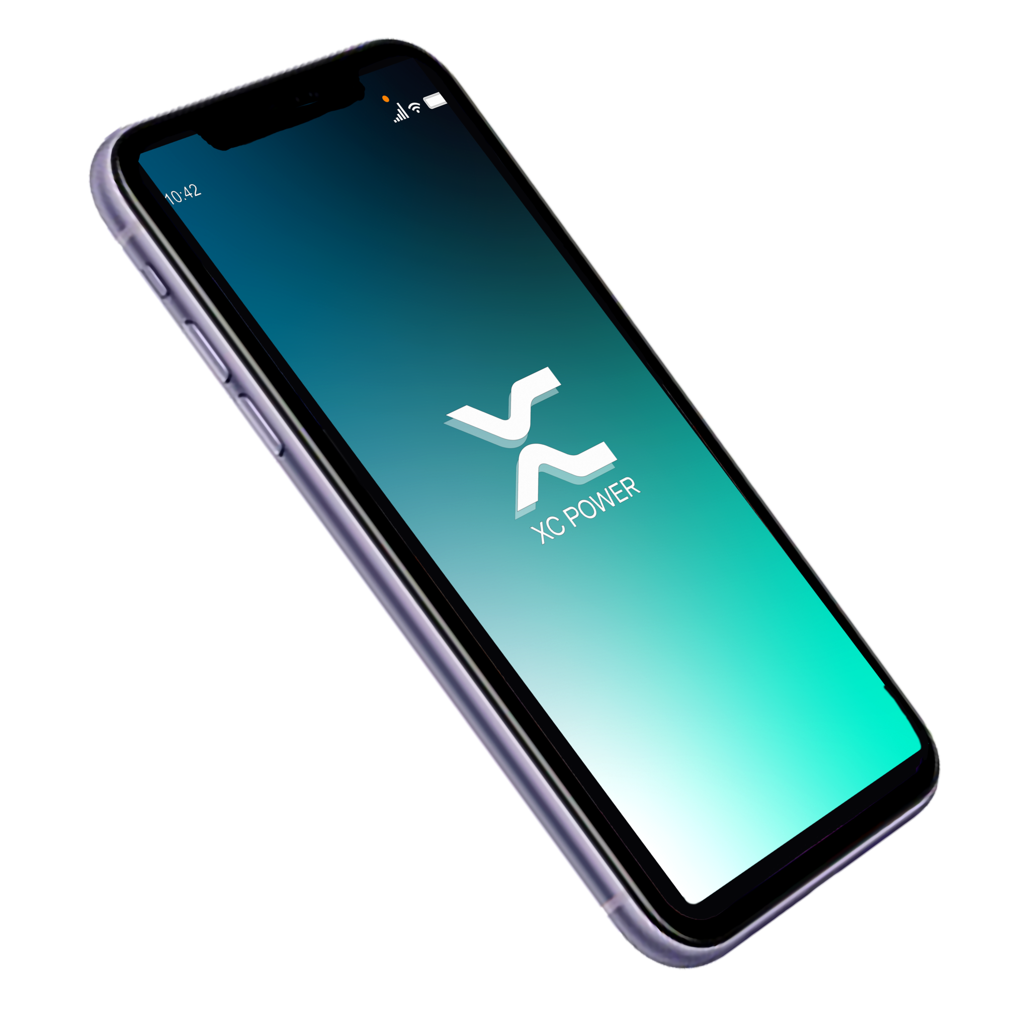 Digital image of XC power logo on stylized phone